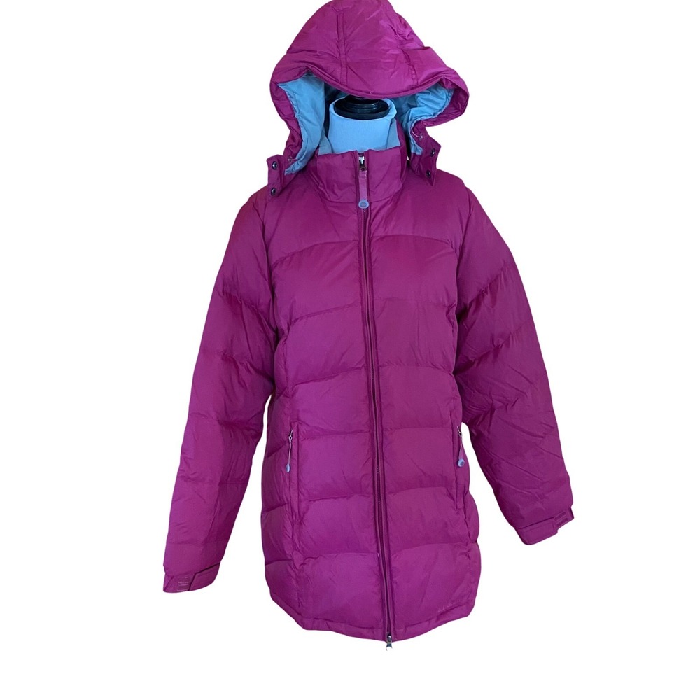 L.L. Bean Pink Puffer Down Hooded Winter Coat Medium Parka Jacket